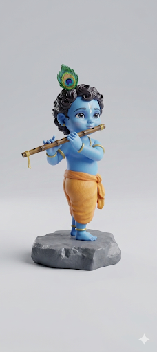 Cute Little Krishna Playing Flute 3D Model (5 Inch)